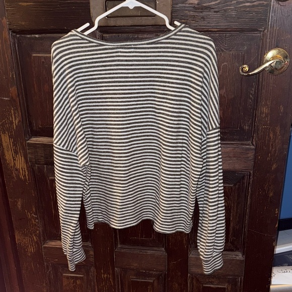 BKE Charcoal and White Striped Crew Neck Sweater - Picture 3 of 4